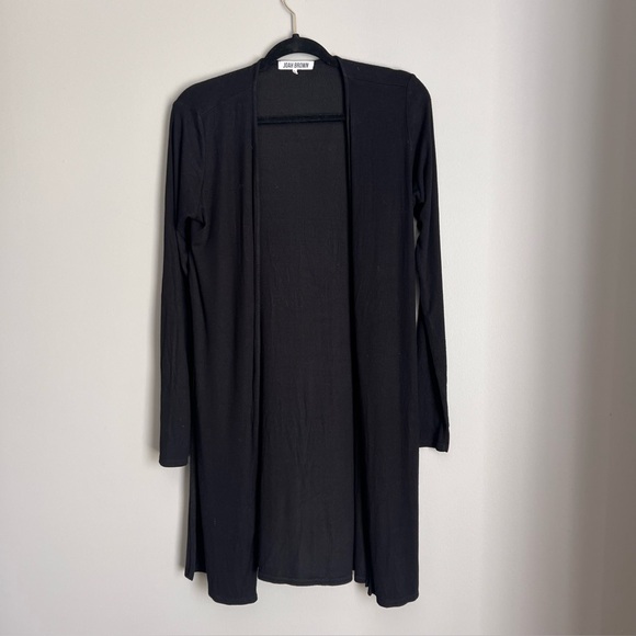 JOAH BROWN Cardigan Cardi Black Long Dister open front drape medium large M L - Picture 2 of 4